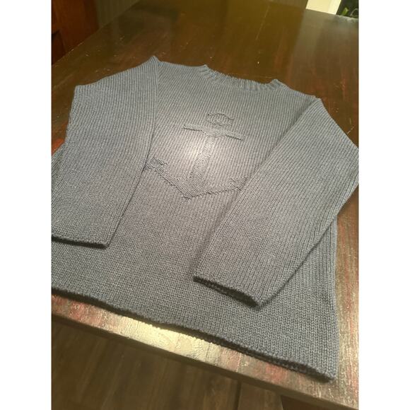 Vintage FLORA Crewneck-Anchor Stockinette-Made in USA-Navy Blue-Size M - Picture 2 of 9